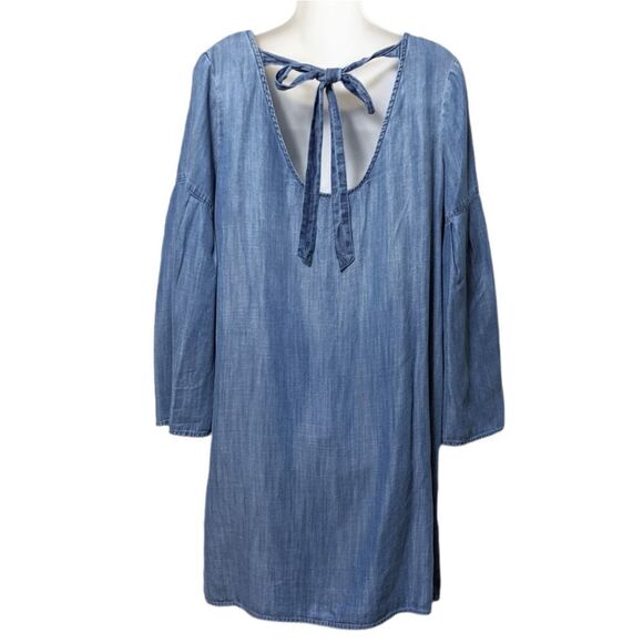 Anthropologie CLOTH & STONE Chambray Tencel Tie Back Bell Sleeve Dress M - Picture 7 of 9